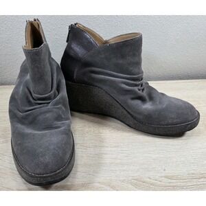 Aetrex Lara WB106 Grey‎ Leather Wedge Ankle Booties 8.5